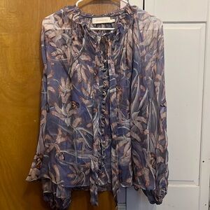 Zimmermann silk chiffon purple butterfly top with small butterflies on buttons